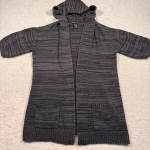 New York Company‎ Heathered Charcoal Gray Knit Hooded Cardigan Sweater Size L